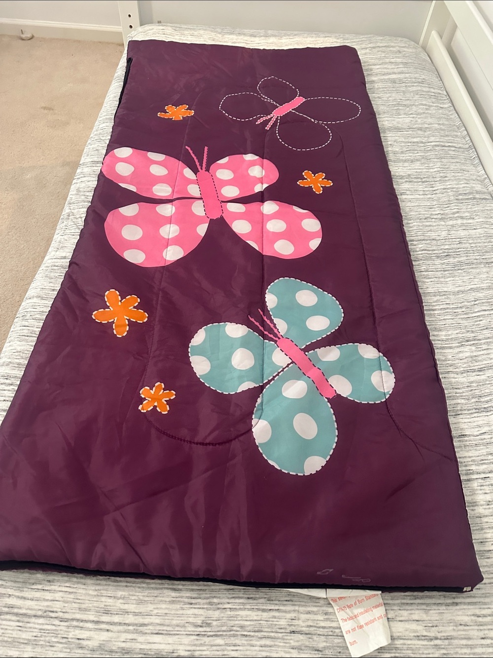 Purple Butterfly Children's Sleeping Bag - Pink & Teal Polka Dot Butterflies